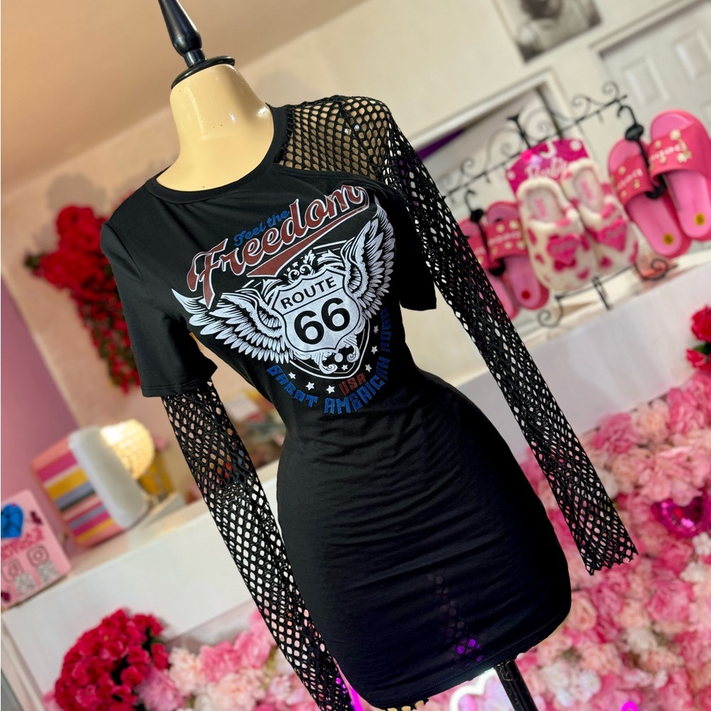 Black Route 66 Mesh Sleeve Dress 🌸 L 🌸NWT